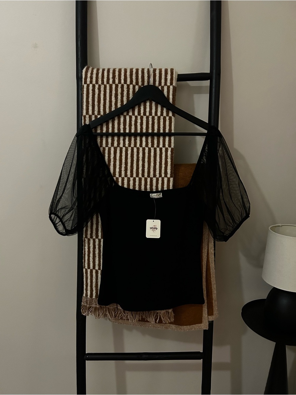 FREE PEOPLE Sheer Puff Sleeve Black Women's Top -XS - NWT